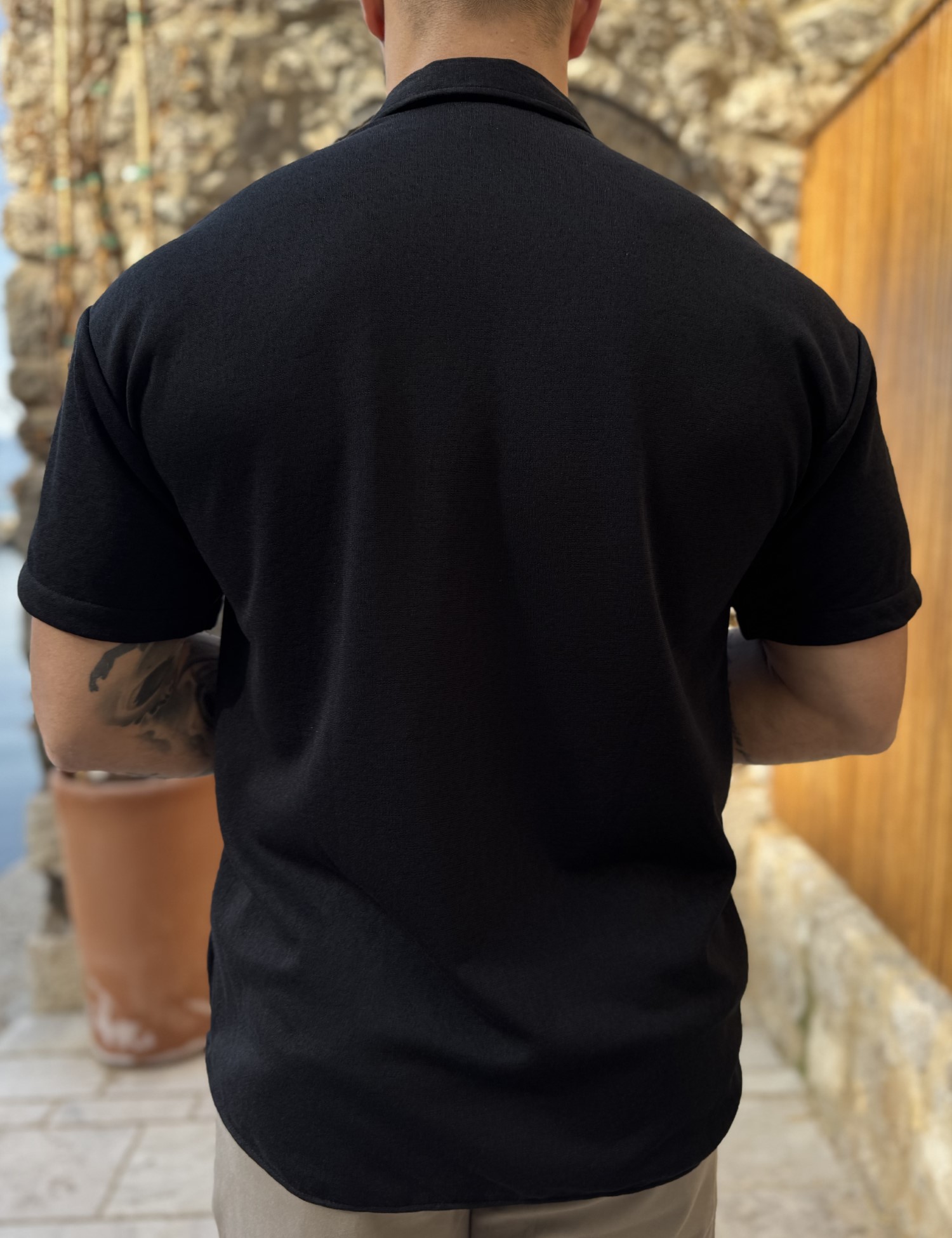 Ανδρικό μαύρο κοντομάνικο πουκάμισο RMZ19144 φωτογραφία